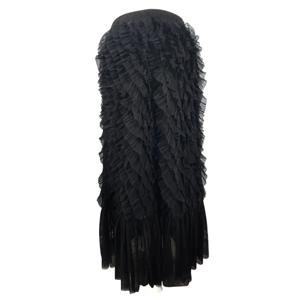 Kavita Bhartia Anthro Black Tiered Ruffle Tulle Maxi Skirt Waist Womens Medium